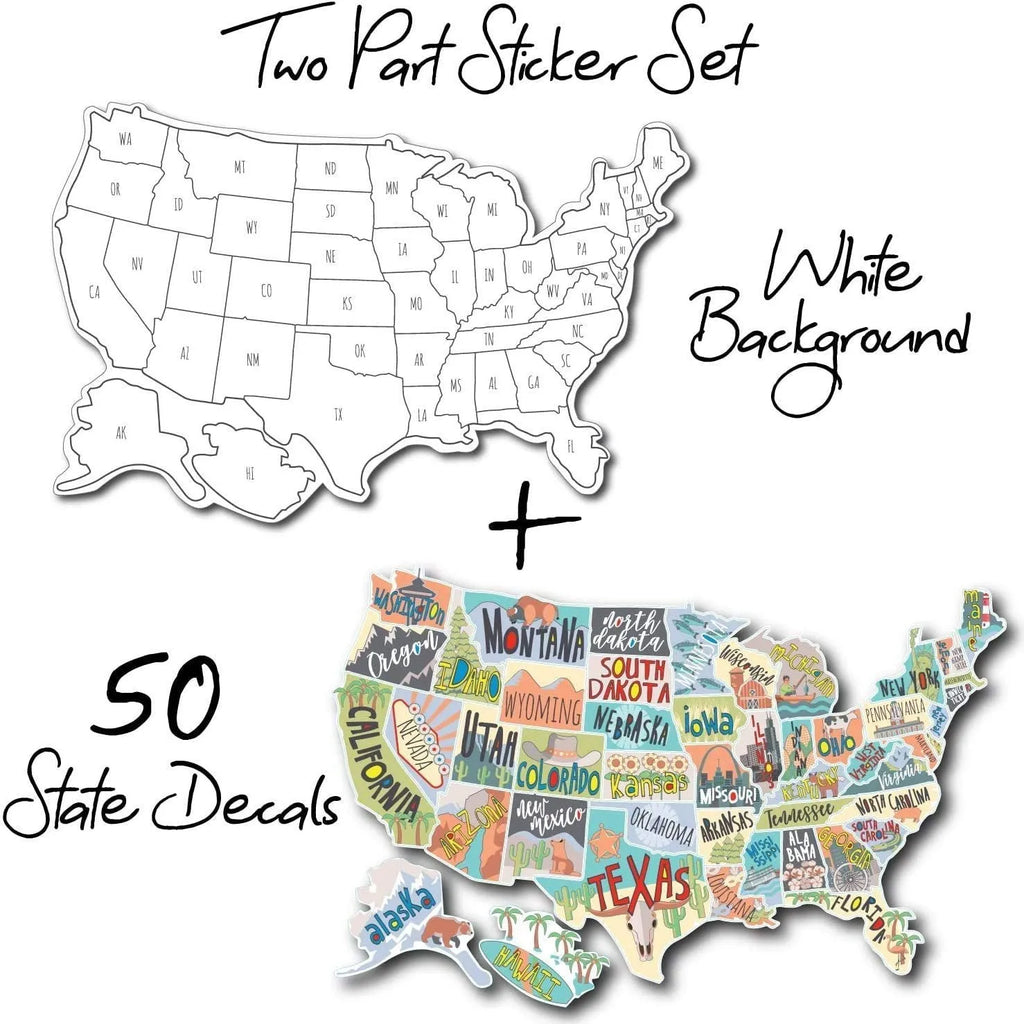 Travel map design car sticker set with adhesive vinyl lettering for vehicle personalisation