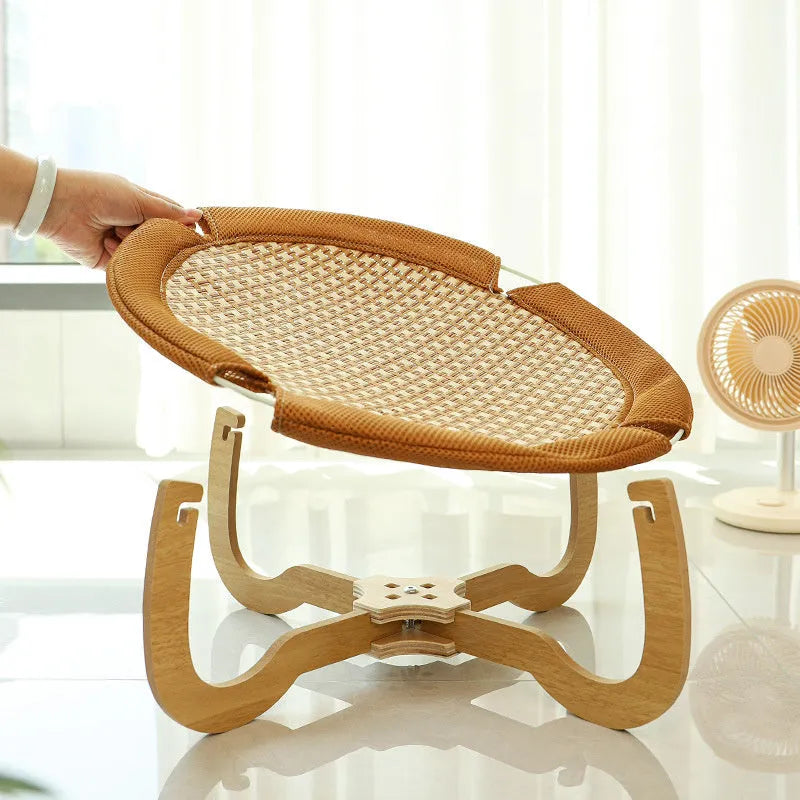 Brown woven rattan cat hammock bed 46cm square with 17.5cm sides