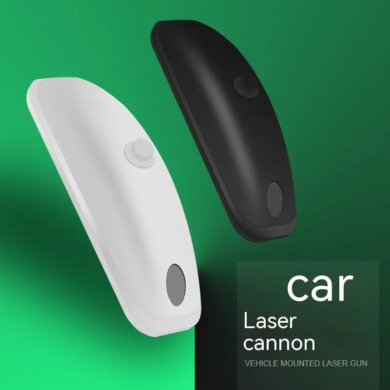 Black remote control vehicle strobe light with USB charging cable on a car bumper.