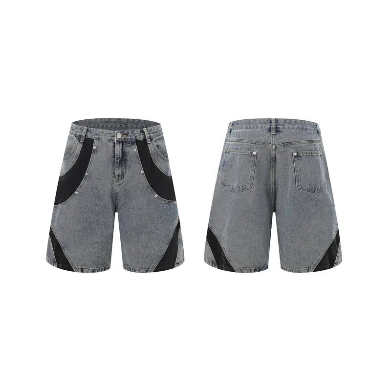Retro washed denim jeans suit featuring a short-sleeved jacket and matching trousers in a blue colour set.