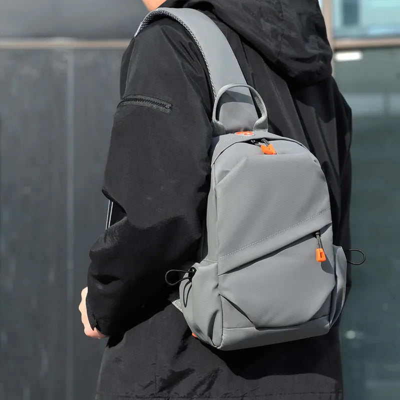 Mens black and grey waterproof polyester crossbody bag with single shoulder strap