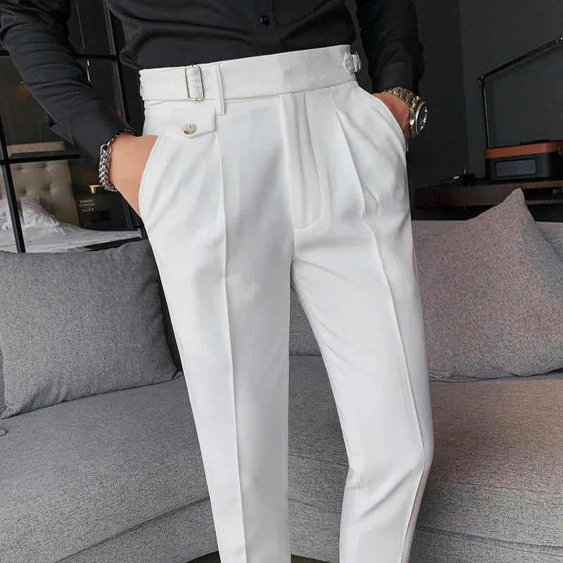 Straight leg casual trousers in solid colour options showing straight leg cut and polyester fabric