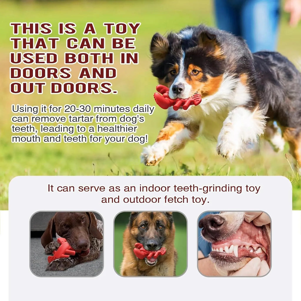 Red hard material dog chew toy for aggressive chewers measuring 170mm long