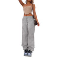Multi-bag straight cargo casual pants in a loose fit, shown in a light blue colour with visible cargo pockets.