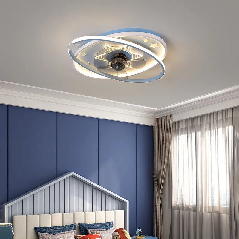 Modern iron chandelier for children's bedroom in blue colour with remote control