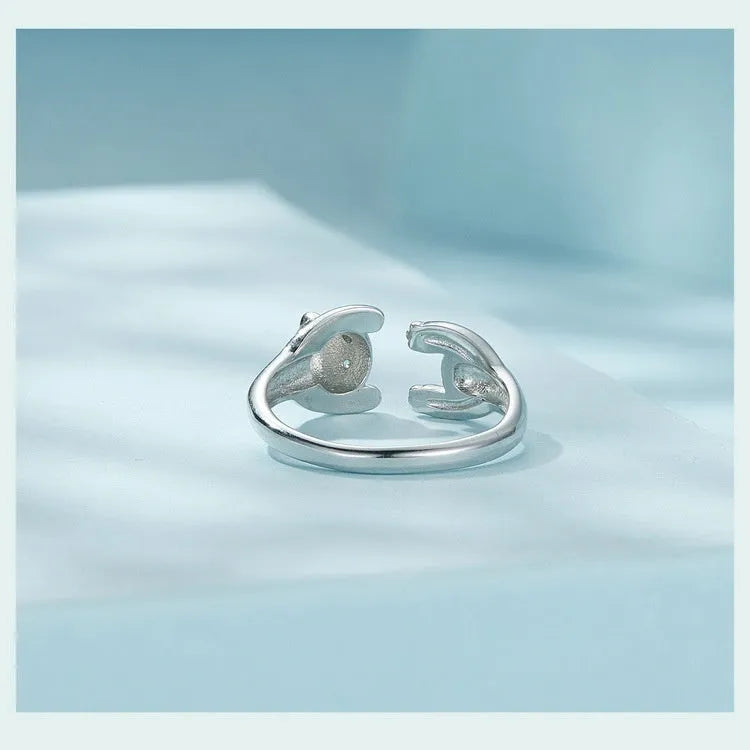 Cute panda adjustable open ring bracelet in sterling silver with white gold plating