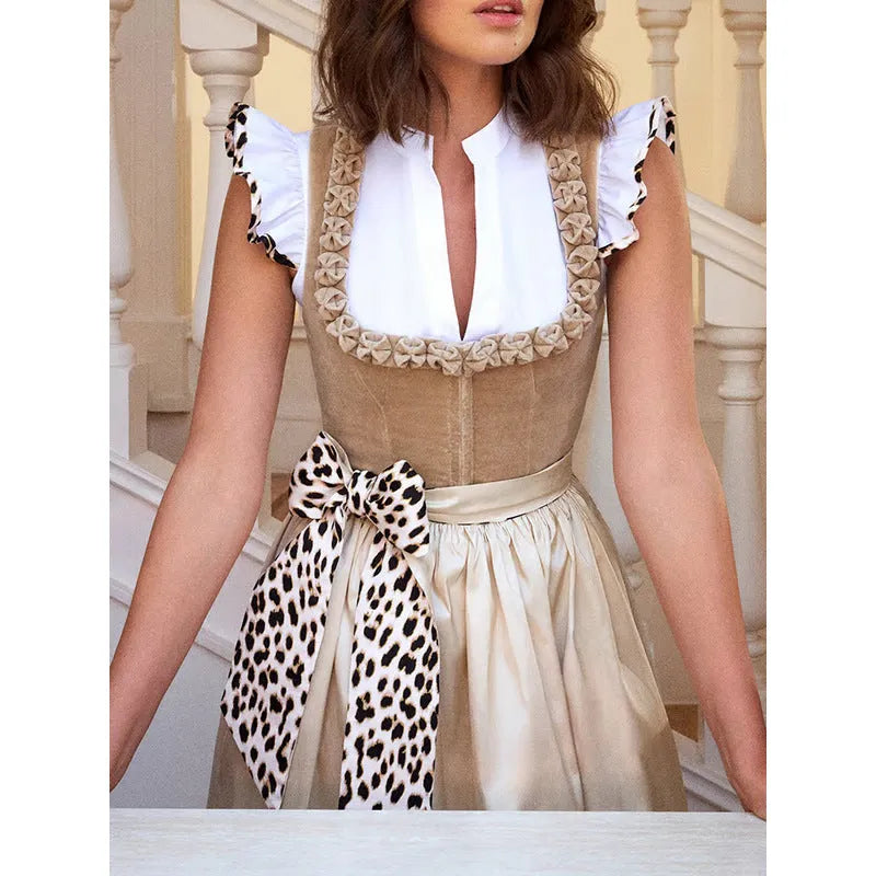 Khaki Oktoberfest beer style women's dress in cotton polyester fabric with elegant design