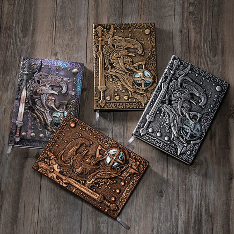 A5 leather notebook with embossed 3D warriors relief design on the cover