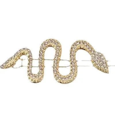 Korean vintage snake design hair barrette with full rhinestone coverage in gold electroplated finish