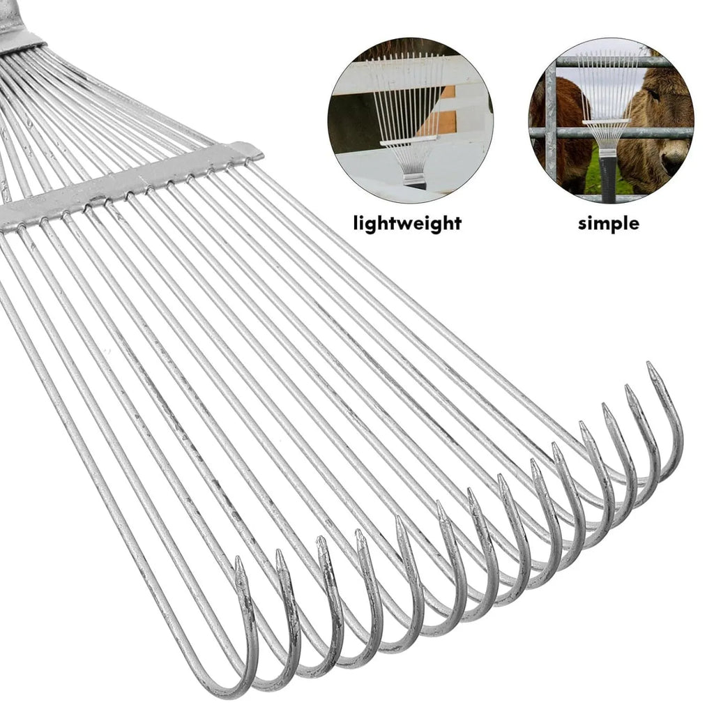 Stainless steel pet grooming rake comb with curved design for dogs and livestock