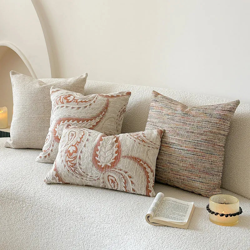 American-style jacquard pillow cover with botanical paisley pattern in amber colours