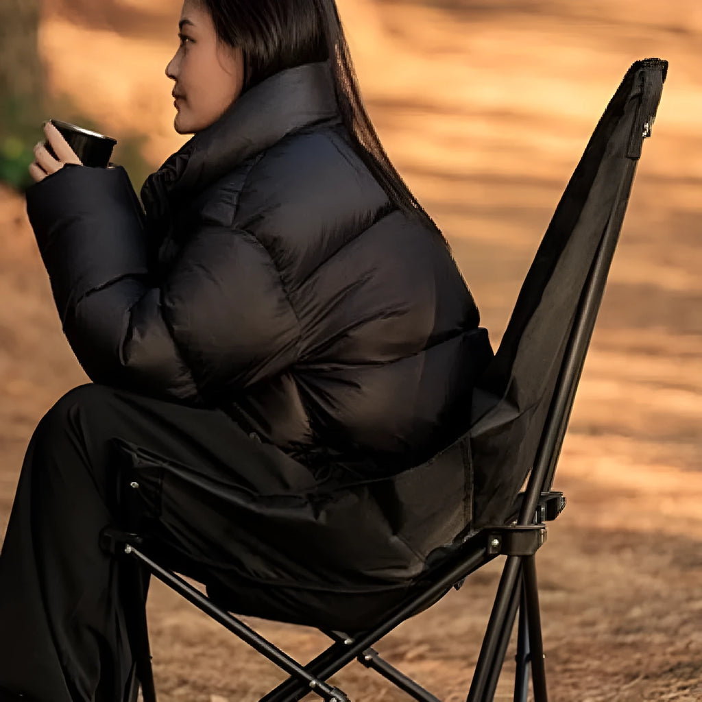 Night black Oxford cloth camping recliner folding stool with moon chair design for outdoor use