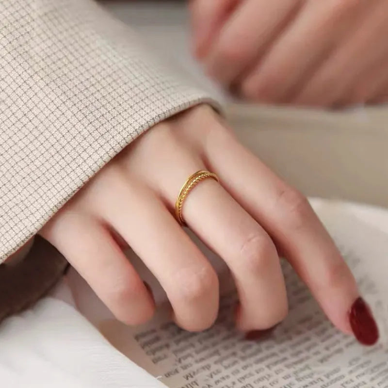 Brass gold plated women's simple bracelet ring in twist, matte and glossy finishes