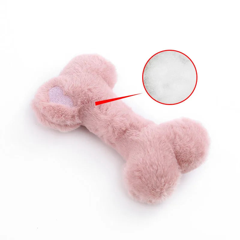 Blue plush bone dog toy with squeaker for small dogs chew-resistant play
