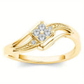 Women's copper diamond ring with micro inlaid zircon geometric design in yellow gold colour
