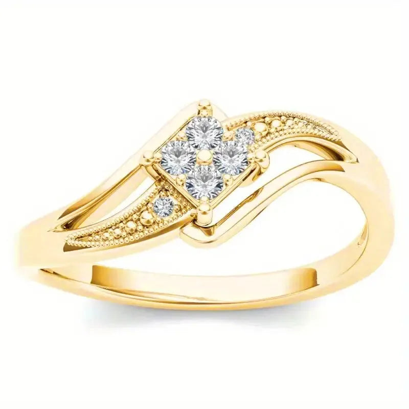 Women's copper diamond ring with micro inlaid zircon geometric design in yellow gold colour