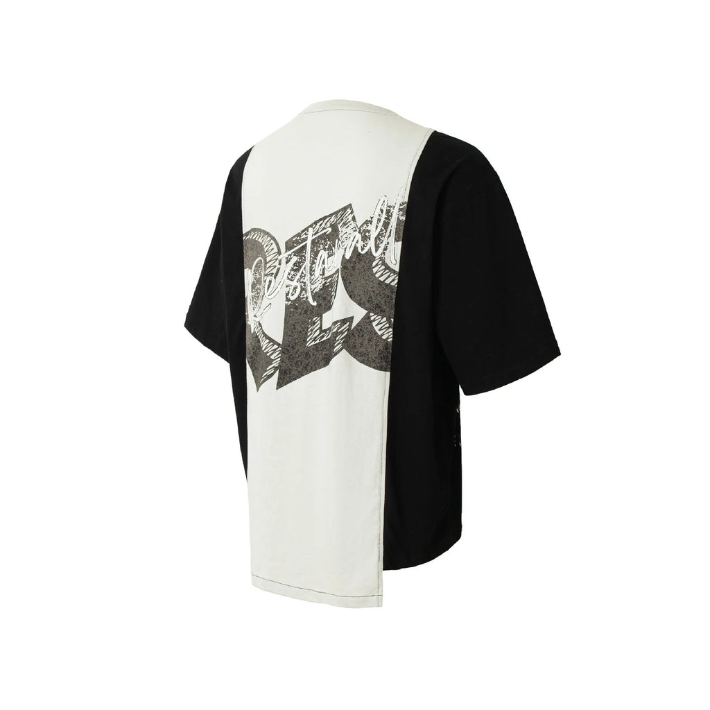 Black and white deconstruction print loose fit cotton blend t-shirt for teenagers
