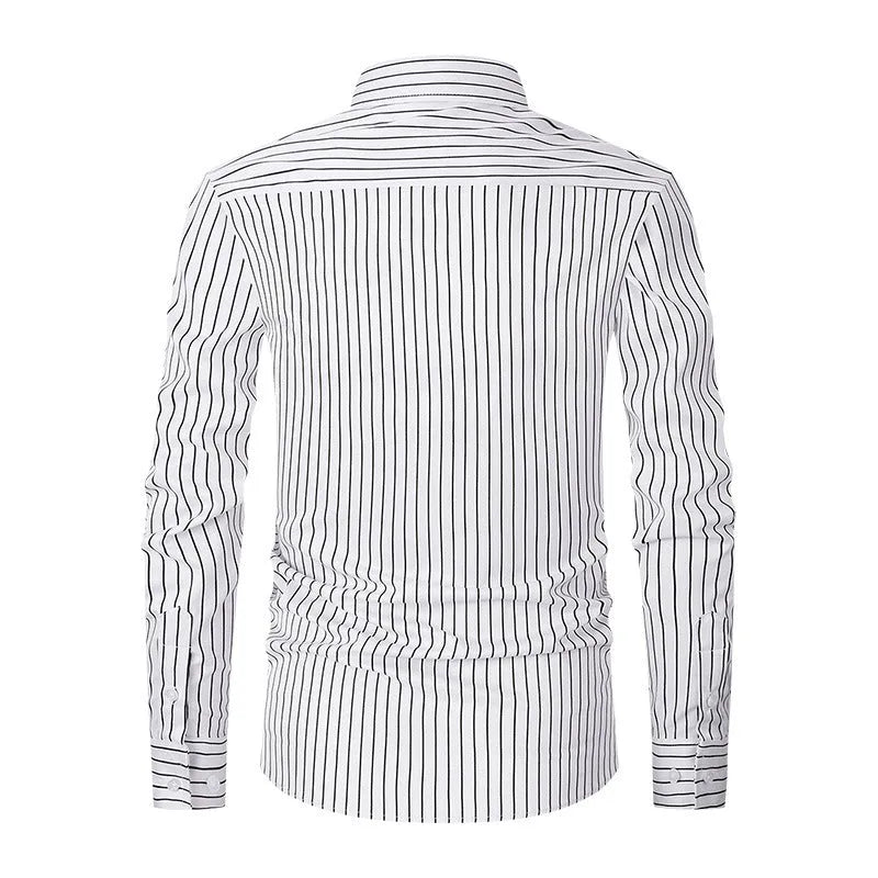 Men's striped long sleeve business shirt in slim fit cardigan style with ice silk fabric
