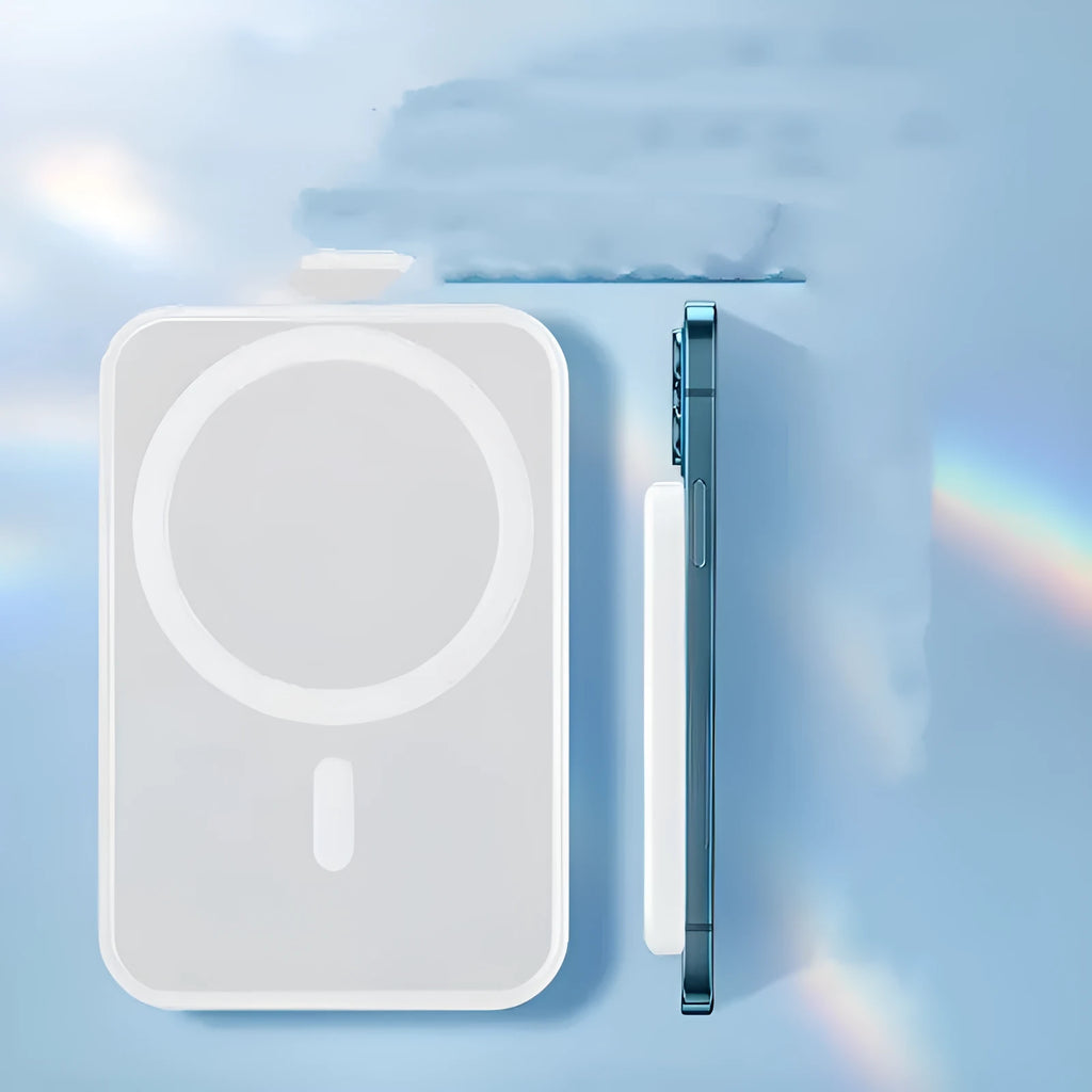 White magnetic wireless charger power bank with 5000mAh battery capacity