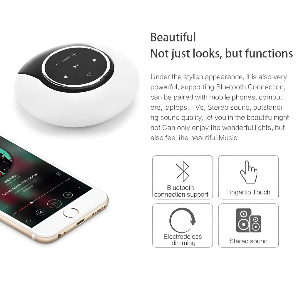 Blue plastic Bluetooth desk lamp speaker with folded LED light and touch controls