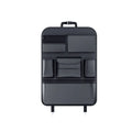 Black leather car seat back storage hanging bag with handle shown in large and small size options