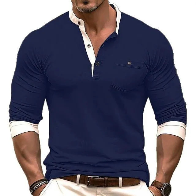 Men's solid colour cotton long sleeve round neck T-shirt on a hanger, shown in grey.
