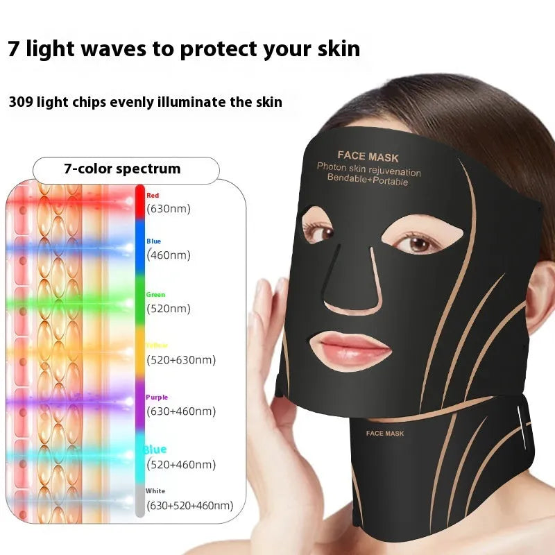 Black gold IPL LED photon beauty facial mask device with headband and scarf accessory
