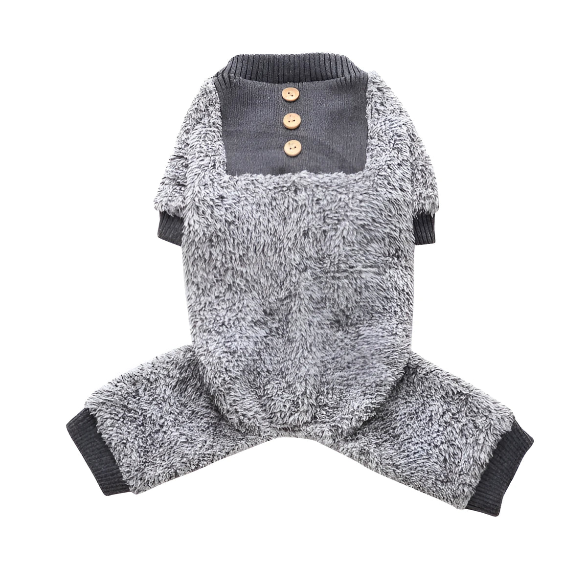Winter plush zebra stripes thermal pet pajamas in grey, sizes S to XL, polyester pet clothing