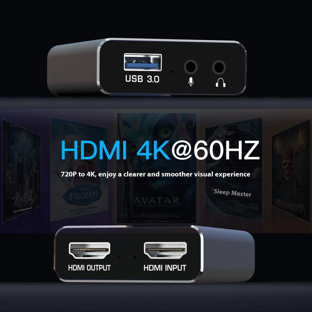 Black 4K gaming set-top box with MS2131 chip for 1080p gameplay recording