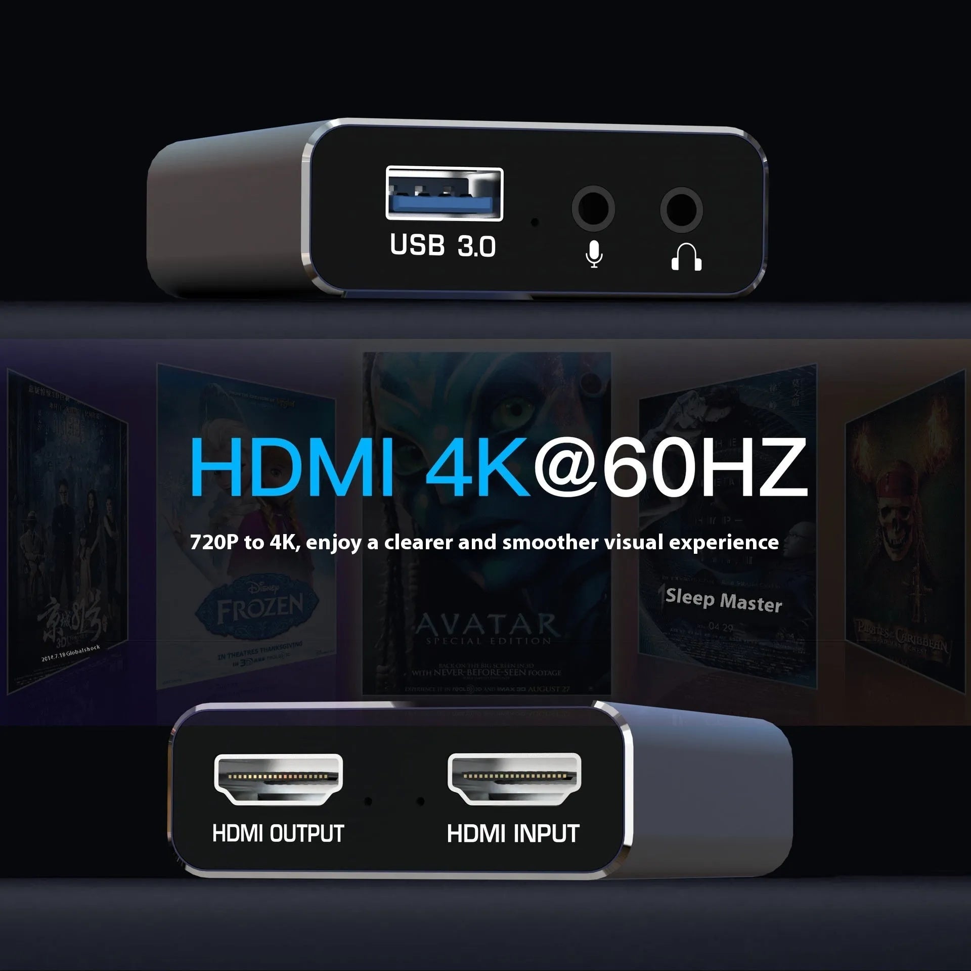 Black 4K gaming set-top box with MS2131 chip for 1080p gameplay recording
