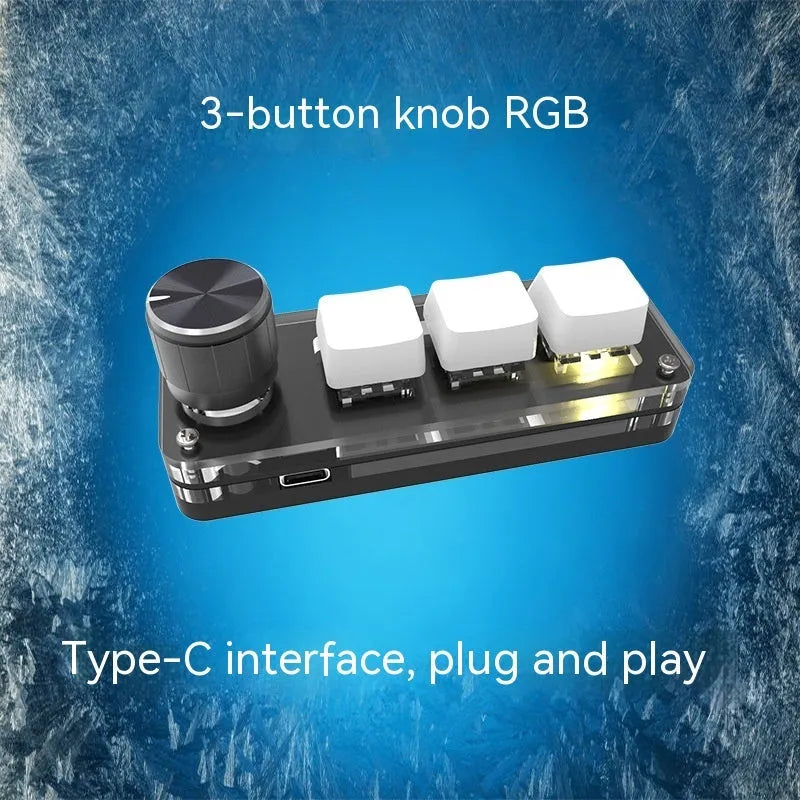 Black and white custom programmable keypad with RGB backlight and USB cable for macro shortcuts