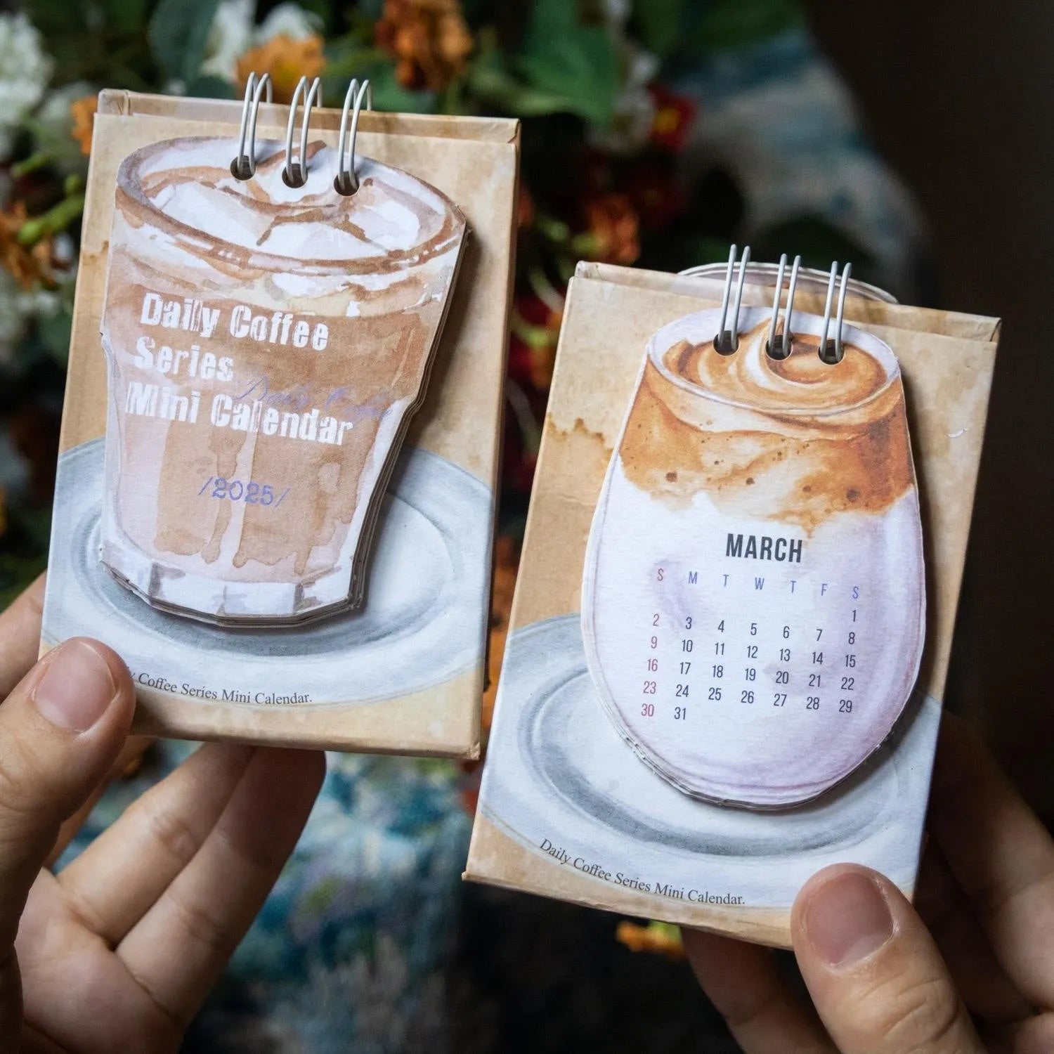 Coffee mini desk calendar 2025 showing modern paper design with monthly date display