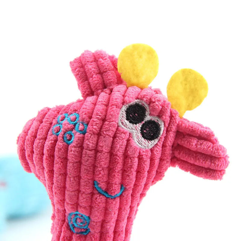 Blue plush deer toy with corn grain texture, a squeaker pet toy suitable for dogs and cats