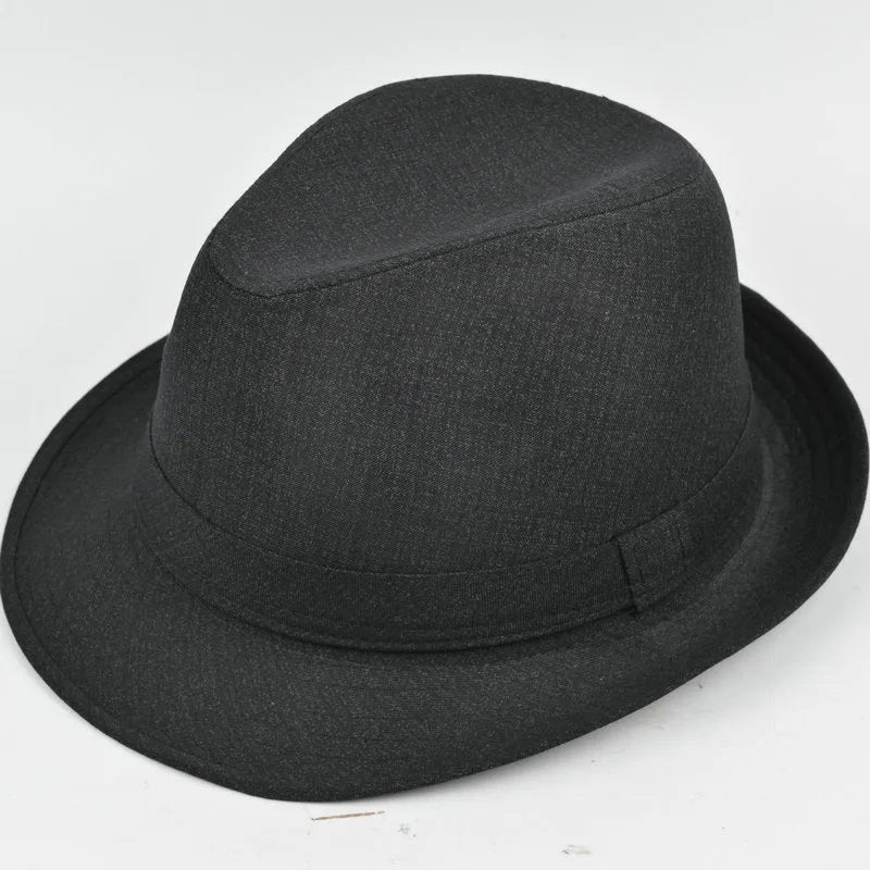 Classic wool felt fedora trilby hat for men on a stand, shown in navy blue.