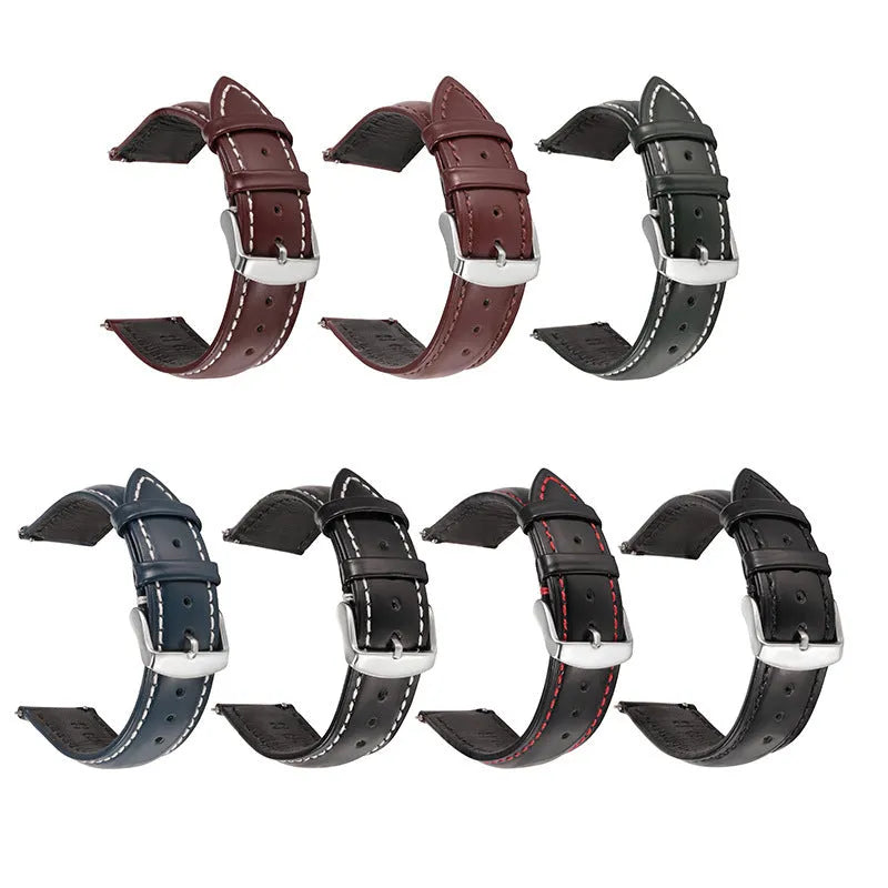 Bright cowhide leather watch strap with quick release ears in multiple colour and width options