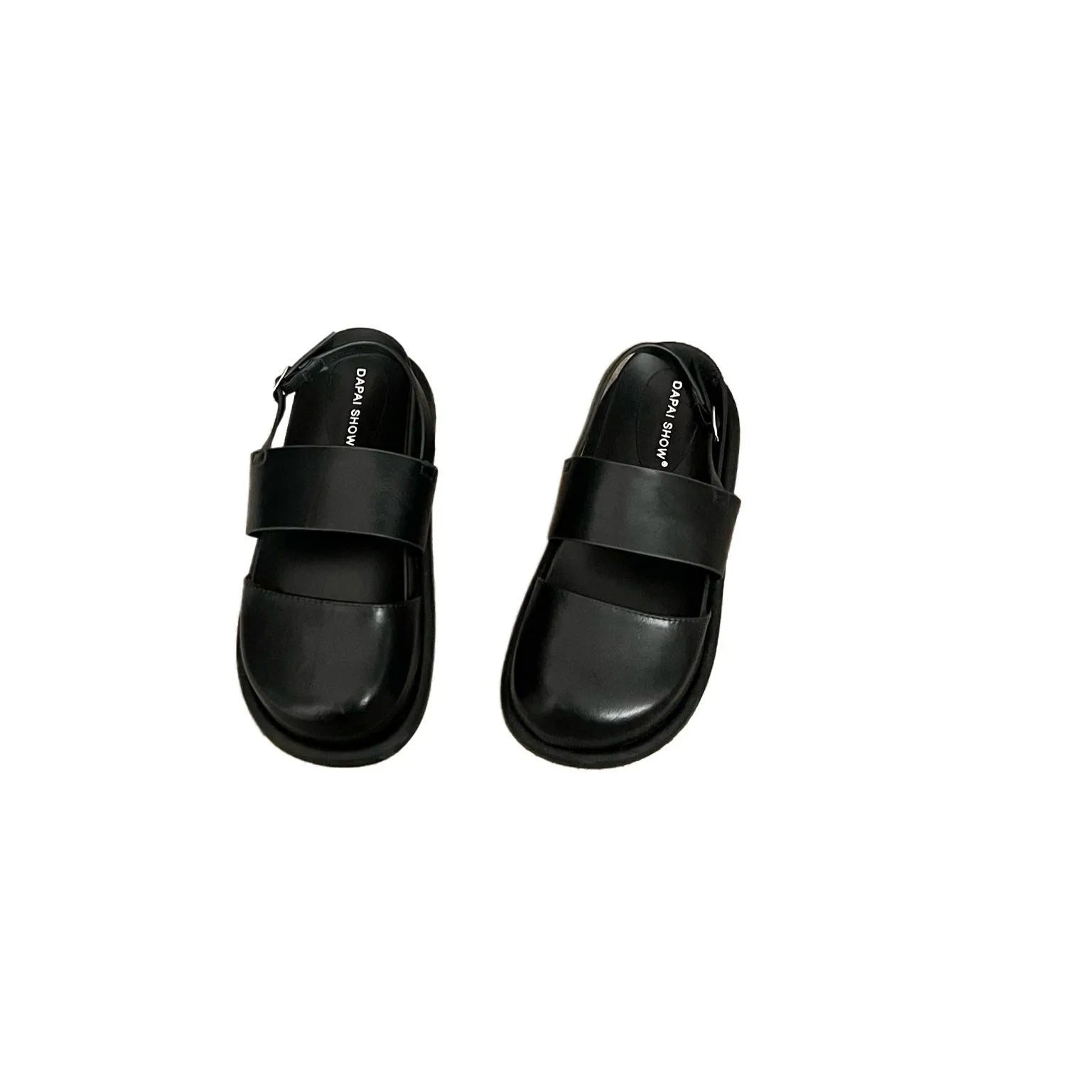 Korean retro sandals with closed toe design and adjustable ankle strap buckle in microfiber material