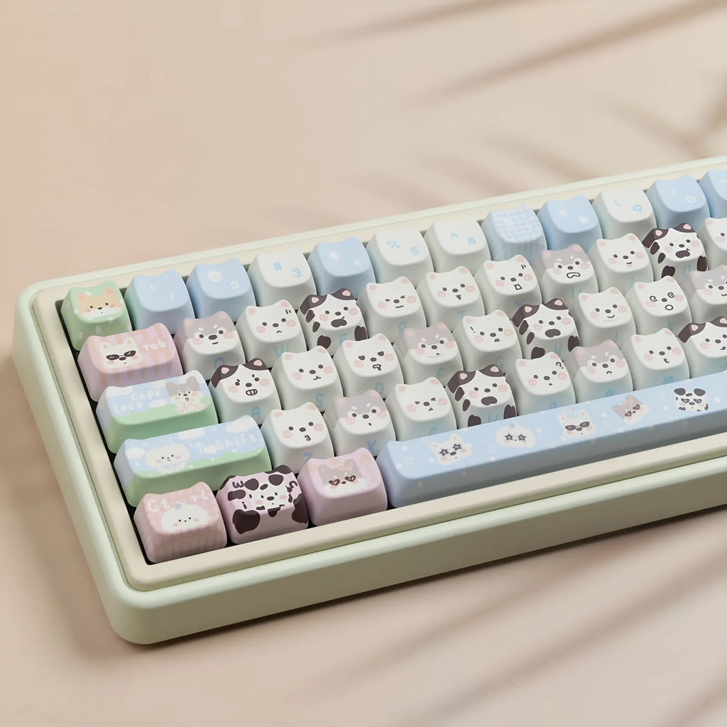 Full set of PBT sublimation key caps for mechanical keyboards showing alphanumeric keys and modifiers