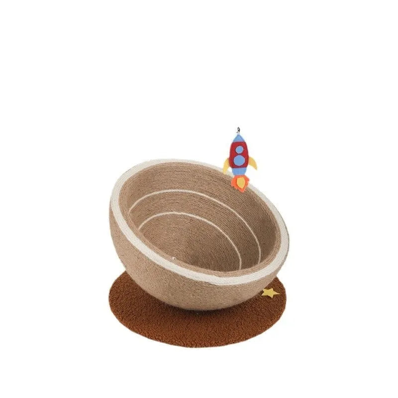 Large cat scratching basin with integrated nest bed showing sisal scratching surface and flannel interior