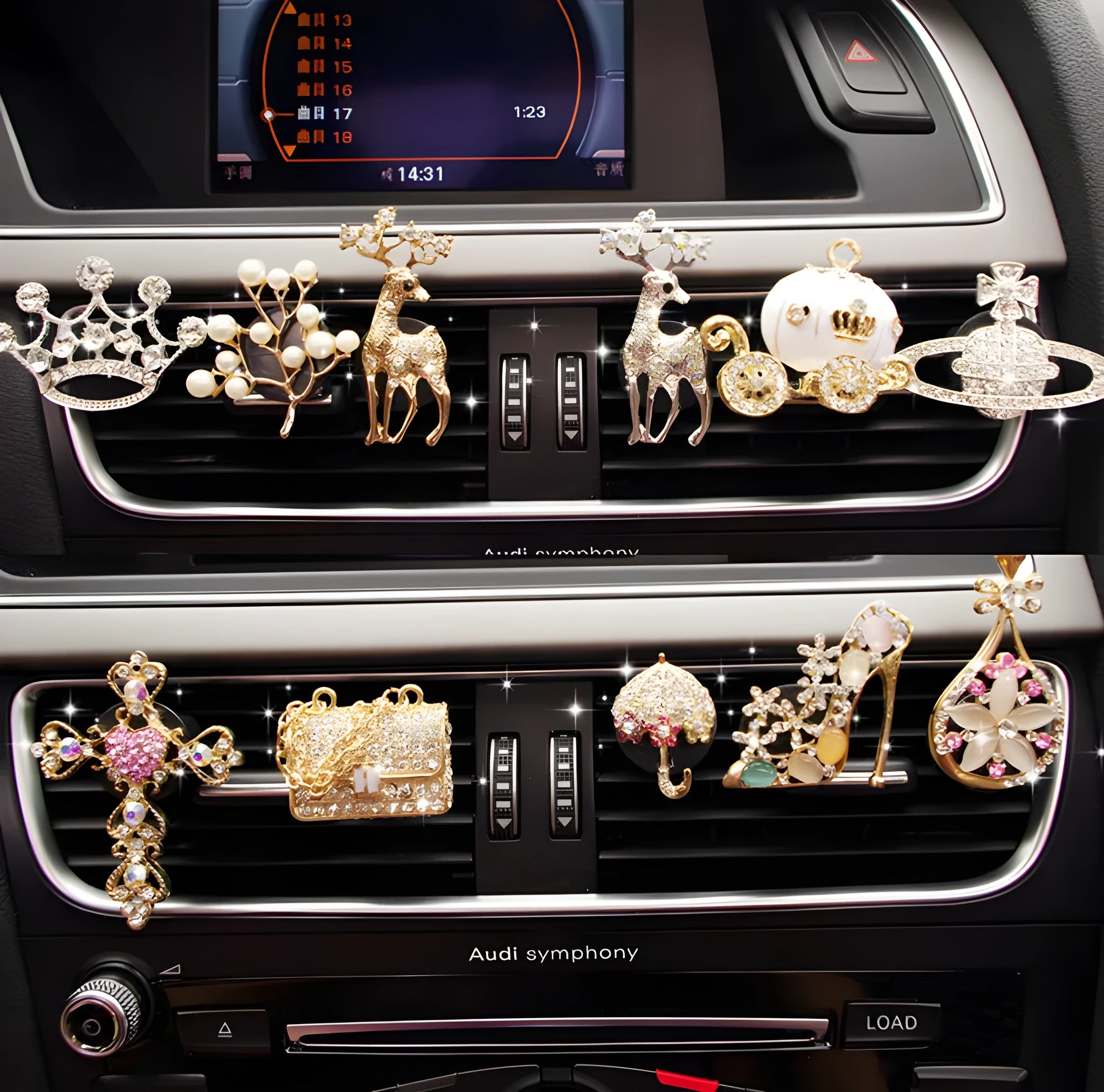 Alloy car air vent perfume clip with decorative designs and fruity fragrance