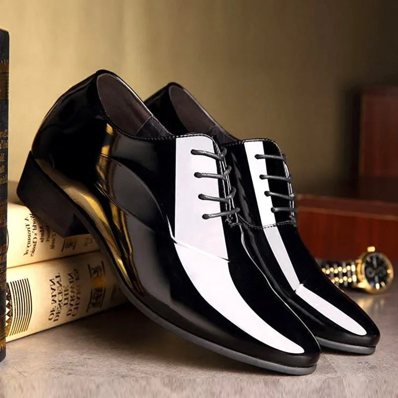 Men's black and brown business formal shoes with pointed toe design