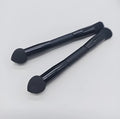 Double-headed miter sponge concealer brush with wooden handle and black artificial fibre bristles