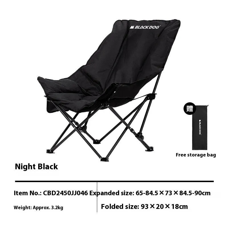 Night black Oxford cloth camping recliner folding stool with moon chair design for outdoor use