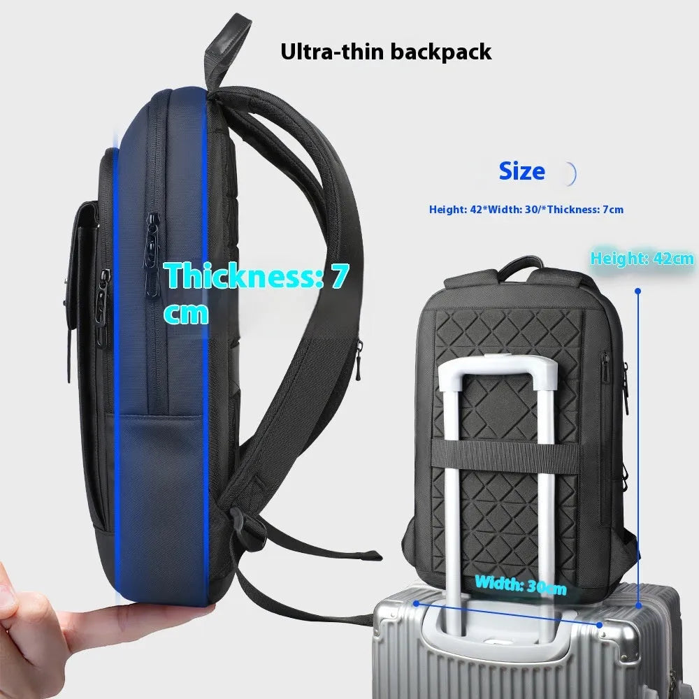 Black lightweight Oxford cloth backpack with sewing line detail for daily commute and urban use