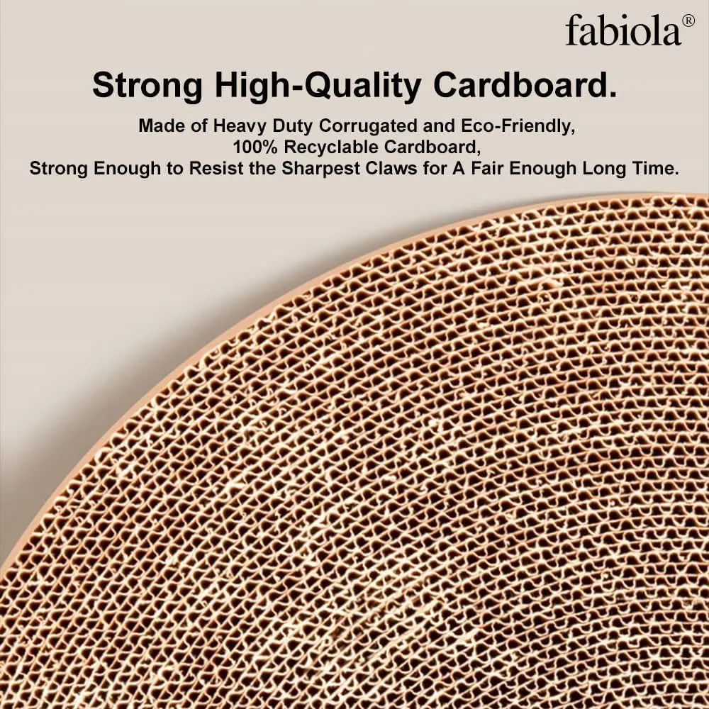 Large circular cat scratching board with interactive ball toys and replaceable cardboard core
