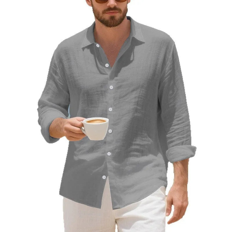 Linen casual shirt in loose fit style shown in Army Green colour with non-ironing finish