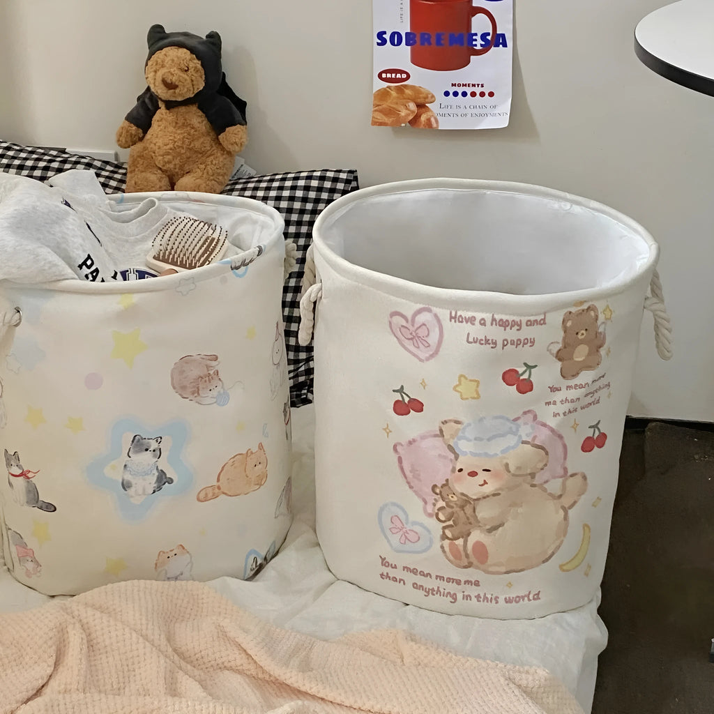Foldable cotton laundry basket in modern simple style with large capacity for bedroom storage