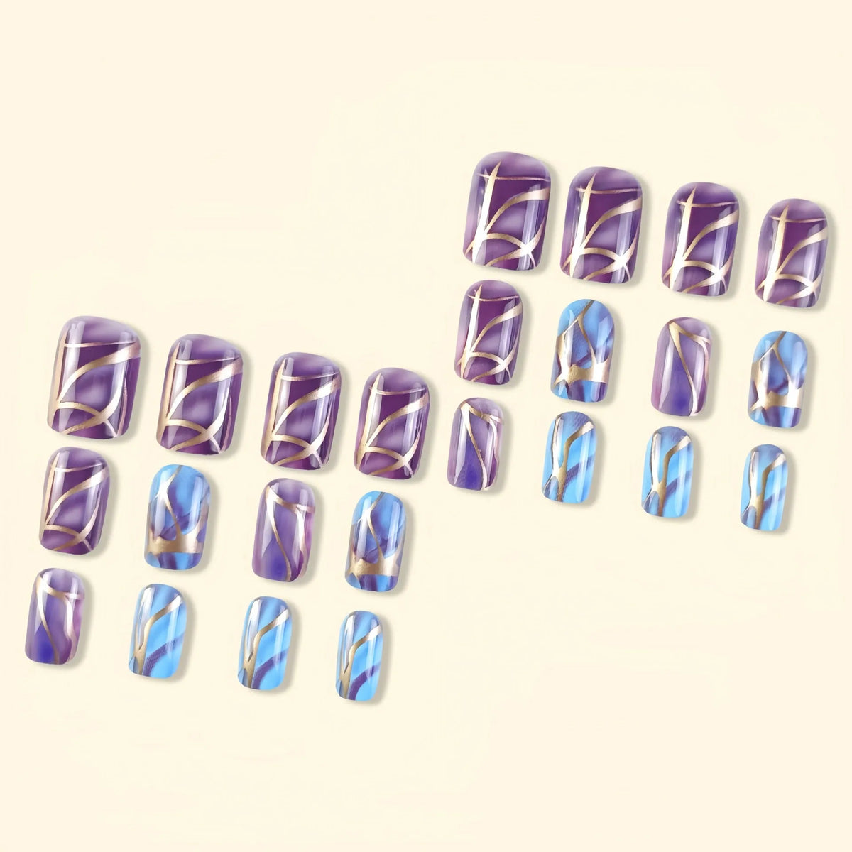 Purple striped nail stickers in European and American style with medium length design