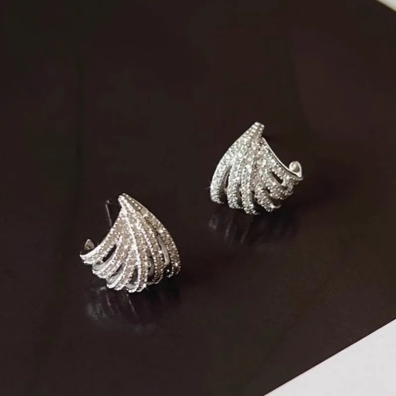 Geometric zircon earrings with platinum electroplating and European-American styling design