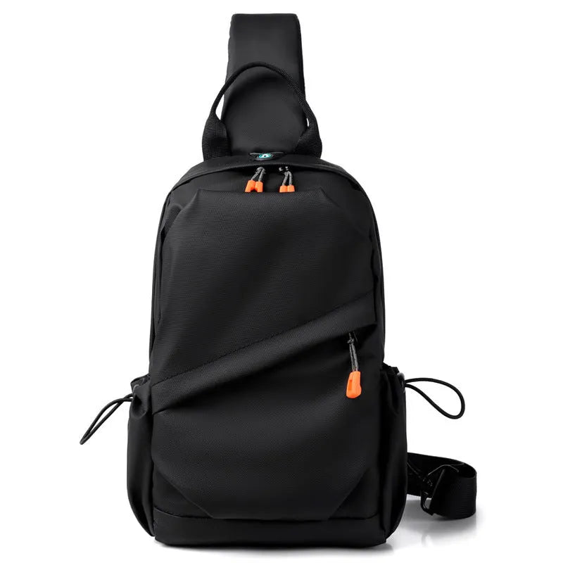 Mens black and grey waterproof polyester crossbody bag with single shoulder strap