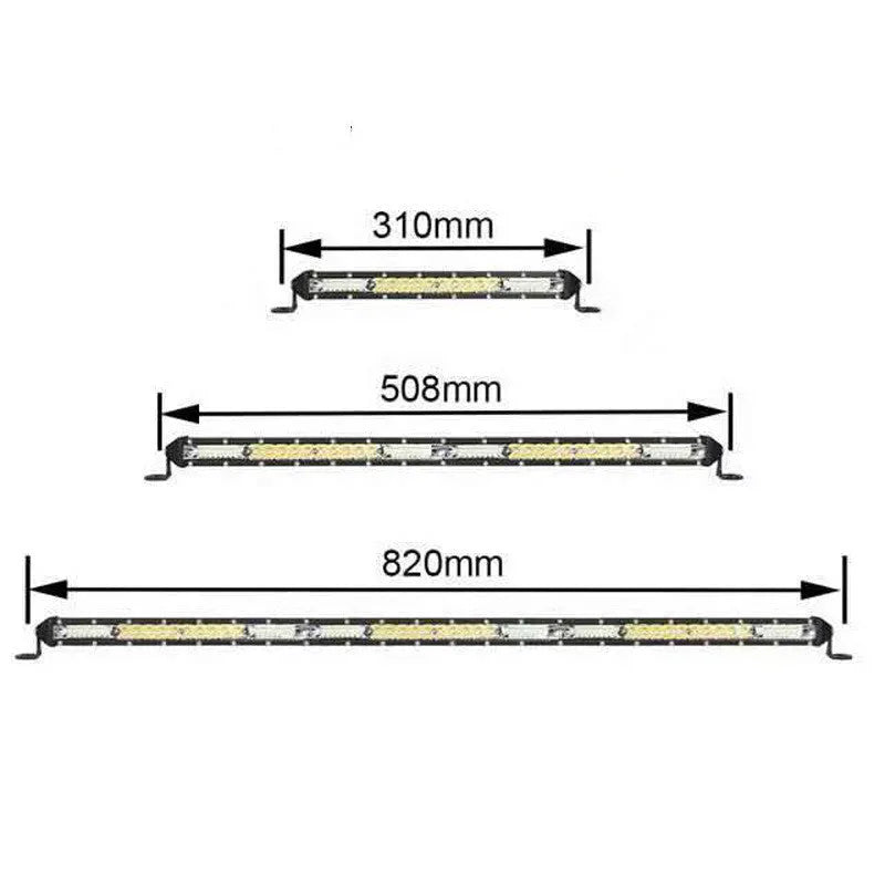 Ultra-thin single row white aluminium LED light bar for motocross bike roof and vehicle mounting.
